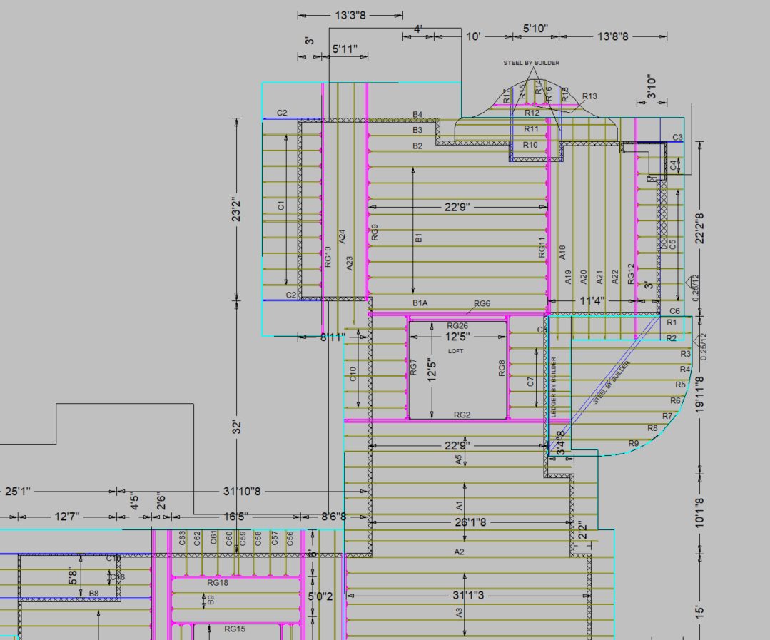 Architectural blueprint with measurements and details.